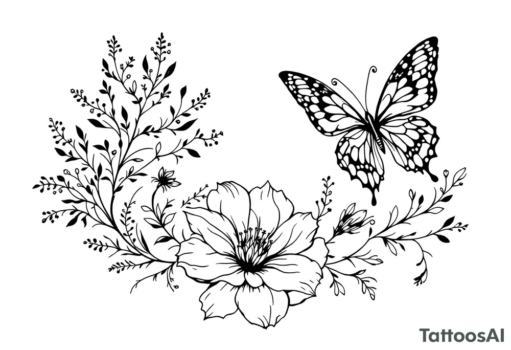 flowers, heart and butterfly tattoo idea