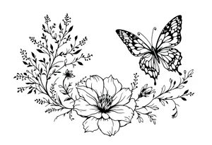 flowers, heart and butterfly tattoo idea