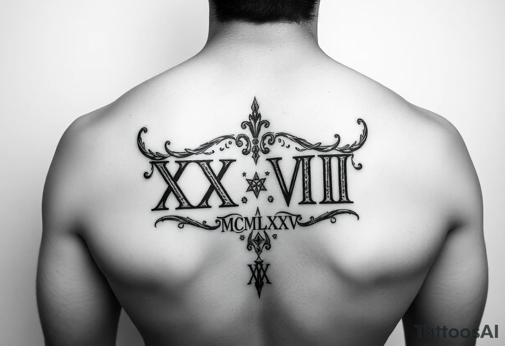 XII•XXVII•MCMLXXXV

 II•XVI•MMXIX tattoo idea
