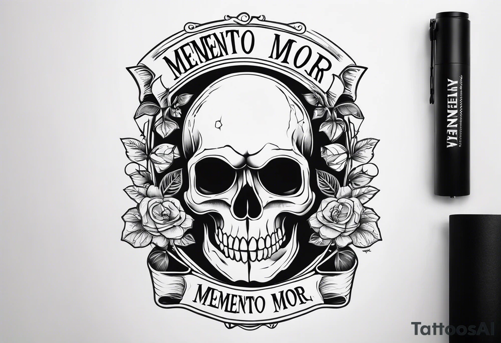 Memento mori written skull sleeve tattoo design tattoo idea