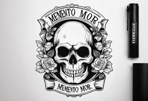 Memento mori written skull sleeve tattoo design tattoo idea