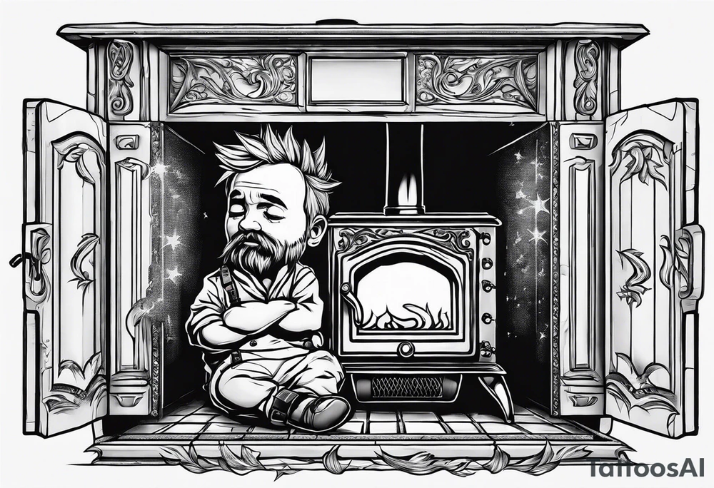 Little disheveled man living under a Russian stove tattoo idea