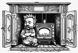 Little disheveled man living under a Russian stove tattoo idea