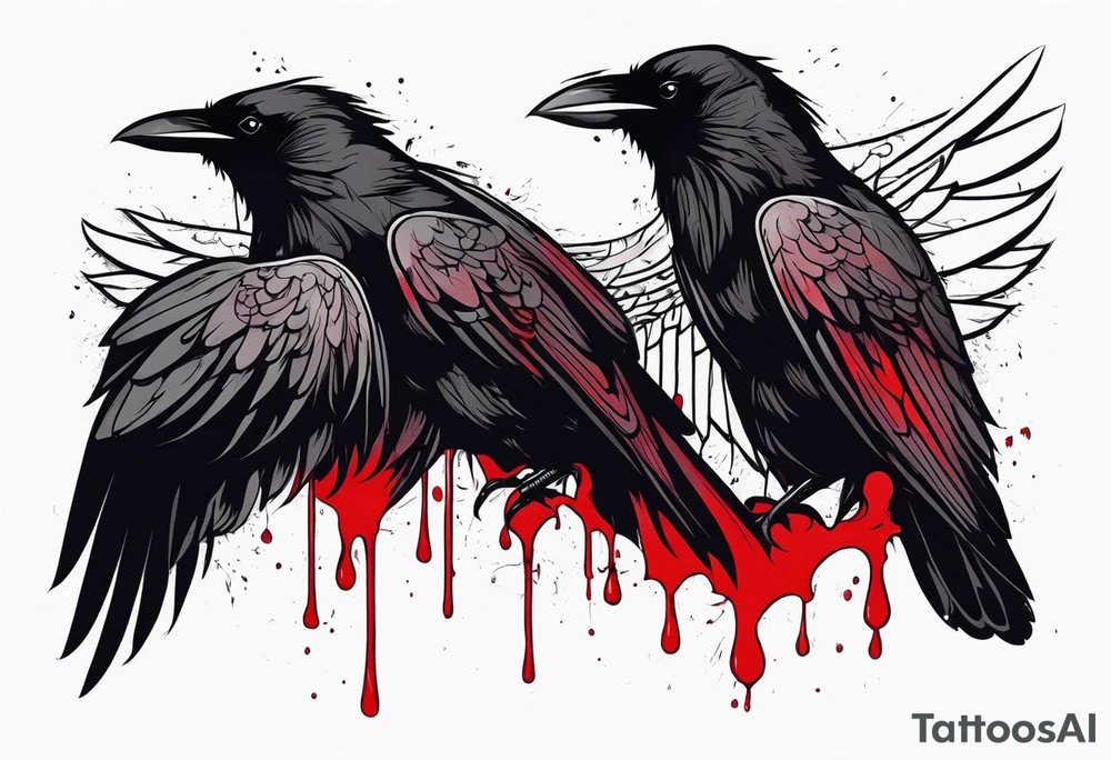 Black ravens hiding in its wings and dripped in blood tattoo idea