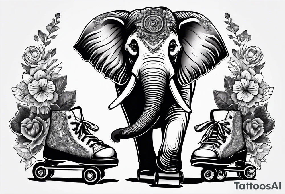 Elephant with roller skates tattoo idea