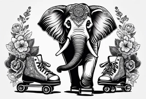 Elephant with roller skates tattoo idea