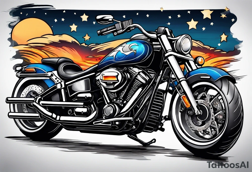 motorcycle  with guns riding at night in the city tattoo idea