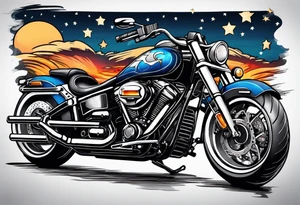 motorcycle  with guns riding at night in the city tattoo idea