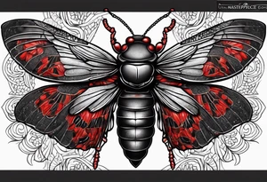 Black stippled cicada with red pattern or texture background tattoo idea