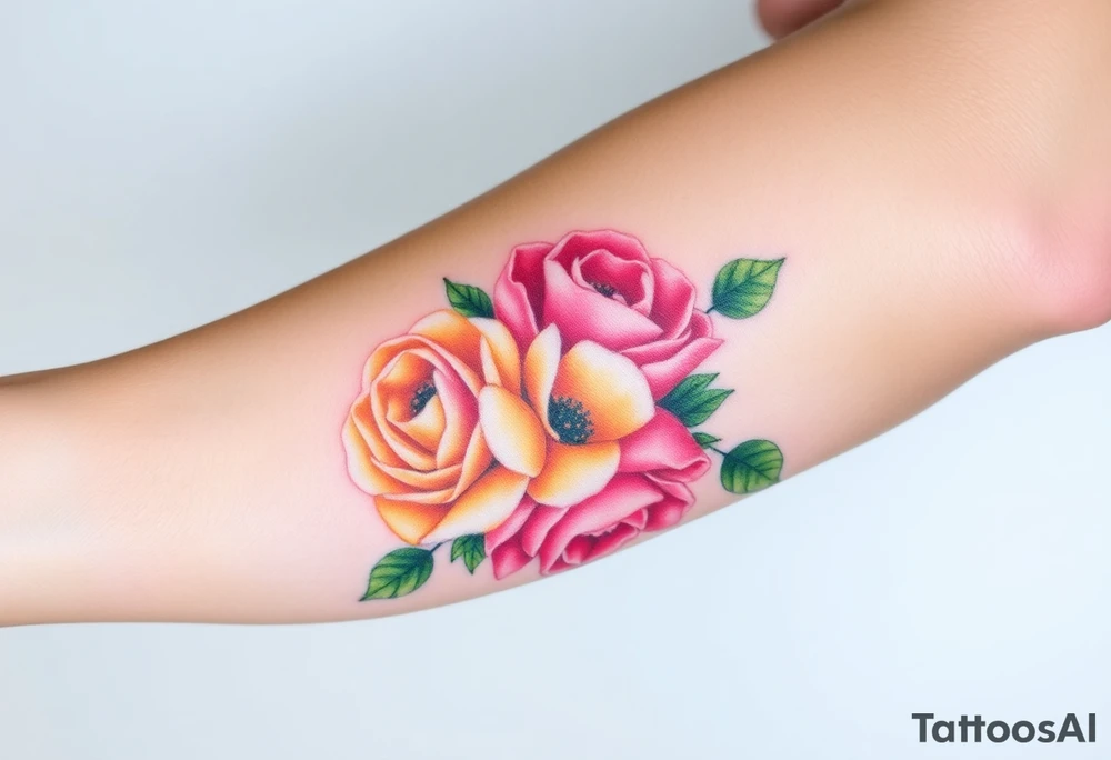 Pink and yellow roses tattoo idea