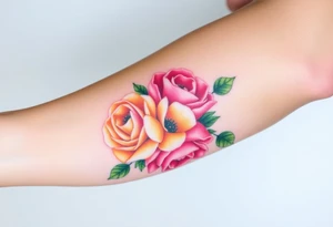 Pink and yellow roses tattoo idea