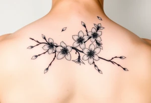 delicate cherry blossoms swirling in spring breeze with petals tattoo idea