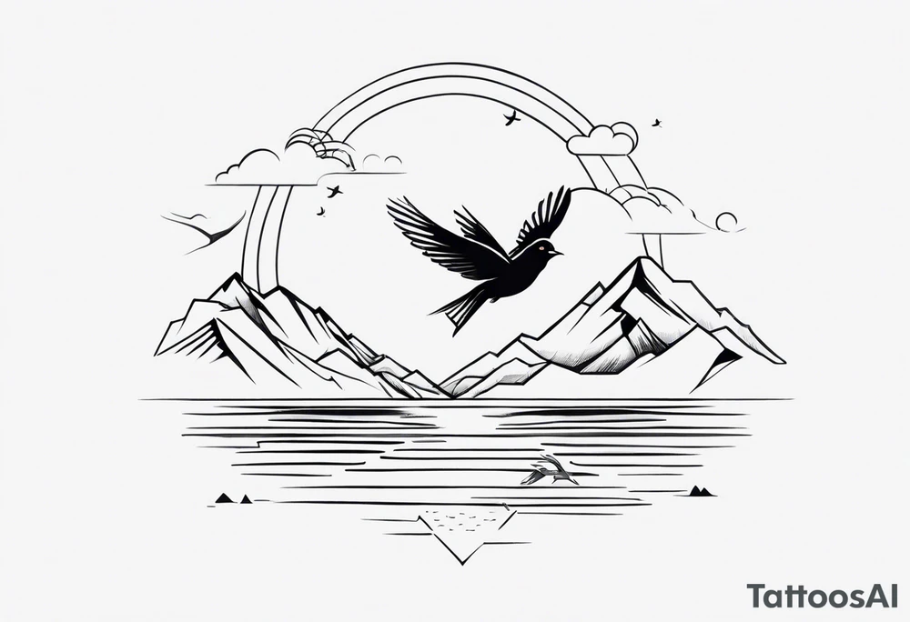 travel tattoo with bird elements tattoo idea