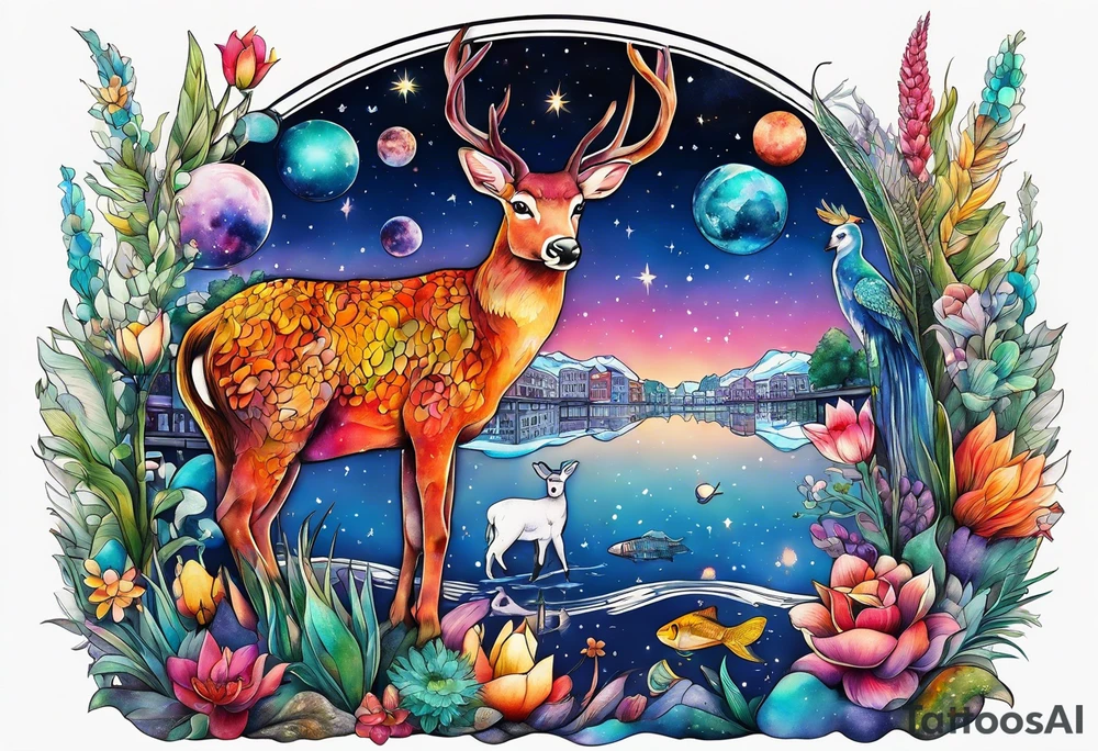 Glass animals and wildlife in Amsterdam canal in space featuring galaxy colours featuring Animals made from glass arm tattoo tattoo idea