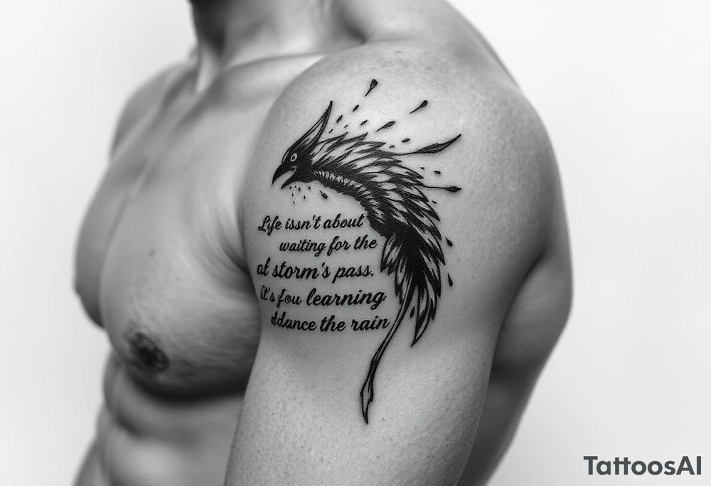 Create a tattoo around “life isn’t about waiting for the storm to pass. It’s about learning to dance in the rain” tattoo idea