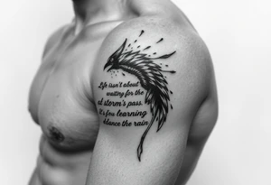 Create a tattoo around “life isn’t about waiting for the storm to pass. It’s about learning to dance in the rain” tattoo idea