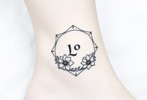 Hexagon with astrological sign for Leo,  larkspur and water lilies in the center tattoo idea