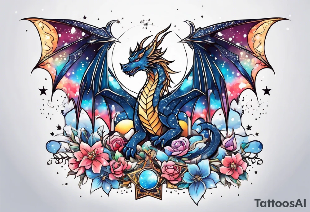Constellation, wing , snow , cross , dragon cute tattoo idea
