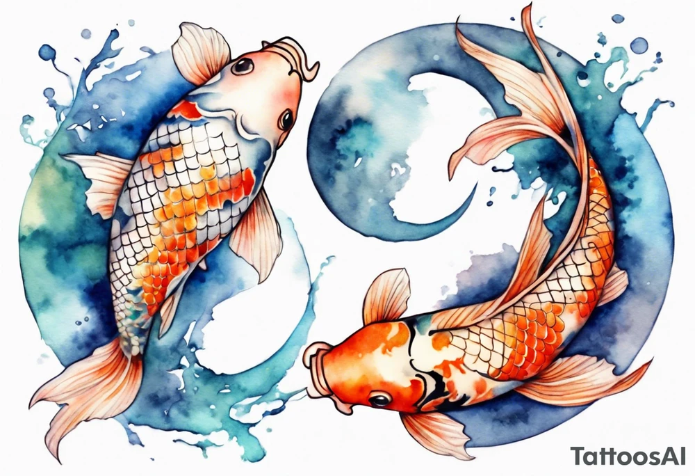 Koi Karp with Pisces theme. Add some jellyfish in, water, the moon. Watercolour style. tattoo idea