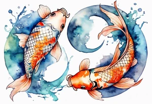 Koi Karp with Pisces theme. Add some jellyfish in, water, the moon. Watercolour style. tattoo idea