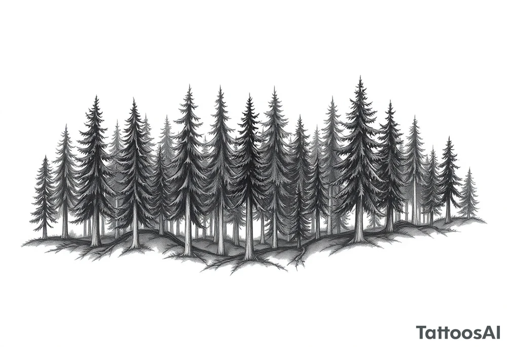 Needle forest with black and gray trees tattoo idea