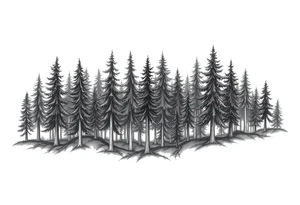 Needle forest with black and gray trees tattoo idea