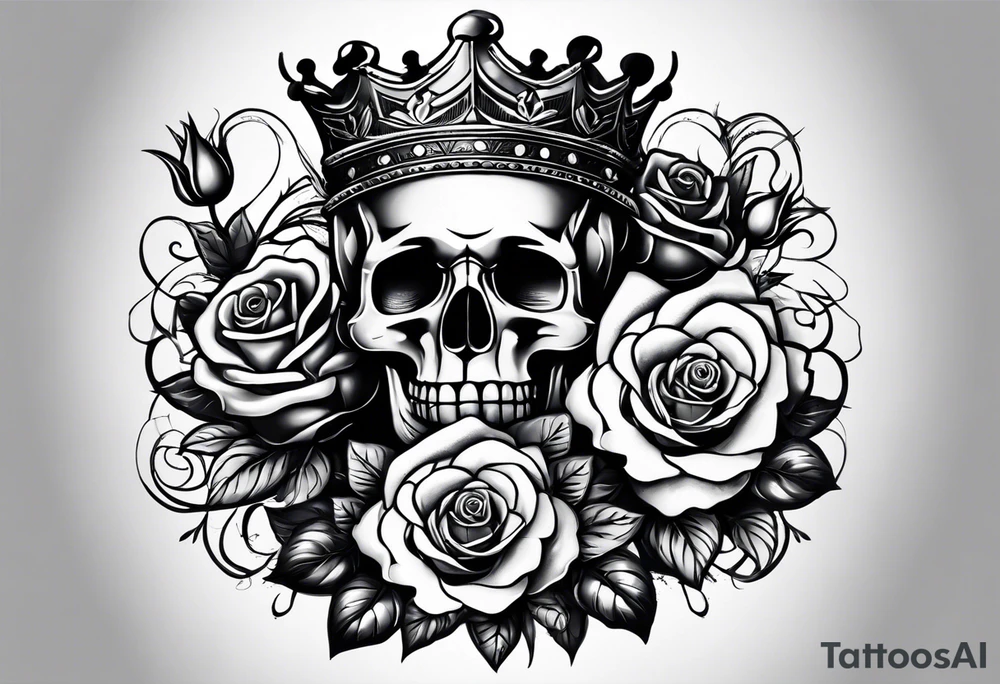 Kind and queen chess with a rose and king skull in the back round ( for a forearm) tattoo idea