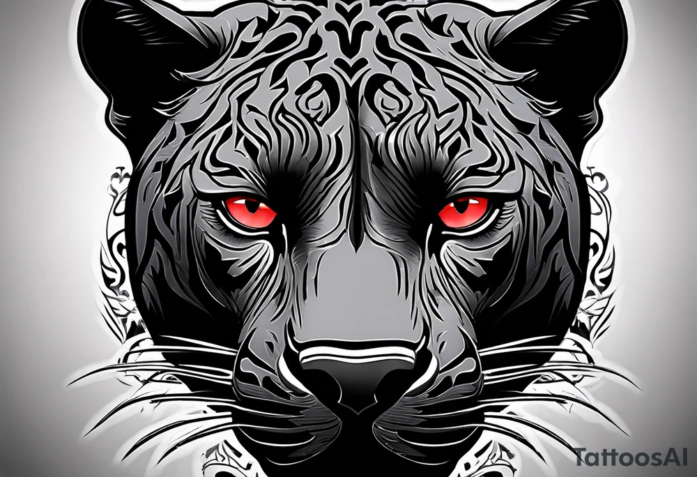 unique black panther, striking red eyes tattoo idea