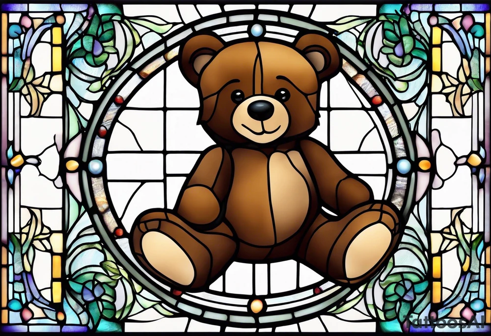 Teddy bear stained glass tattoo idea