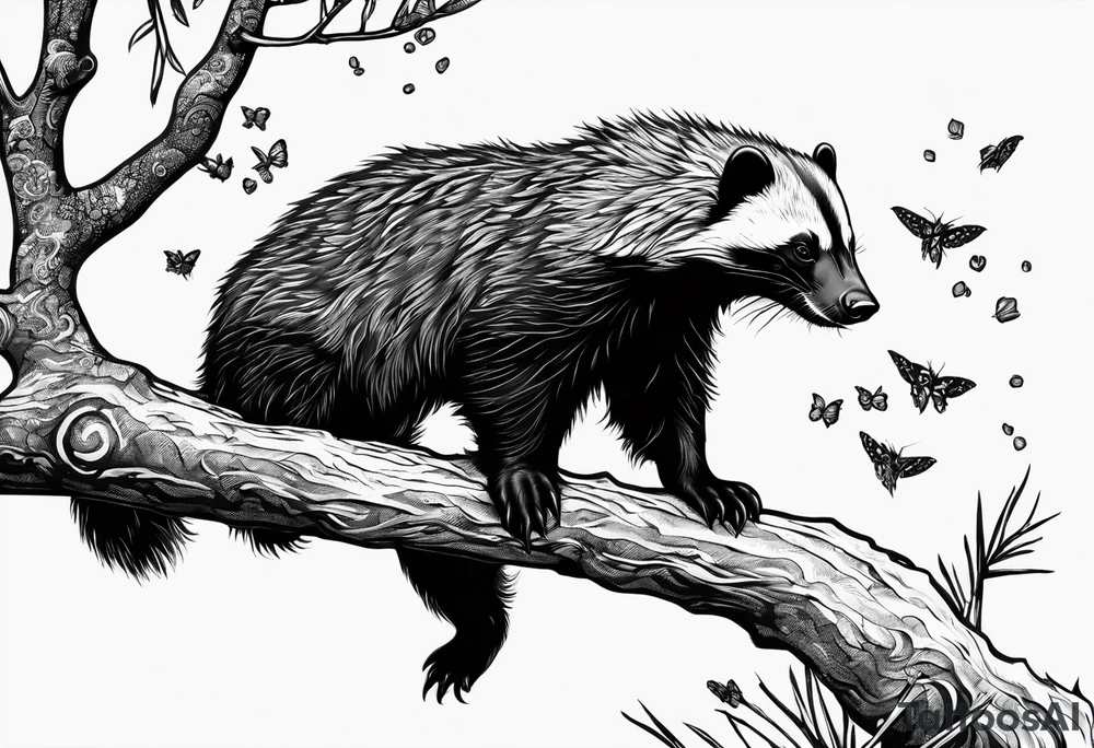 honey badger falling off branch tattoo idea