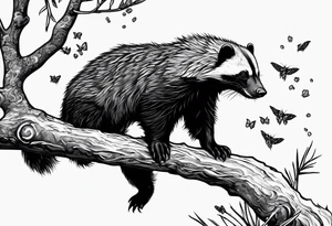 honey badger falling off branch tattoo idea