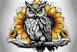 Owl with sunflower body tattoo idea