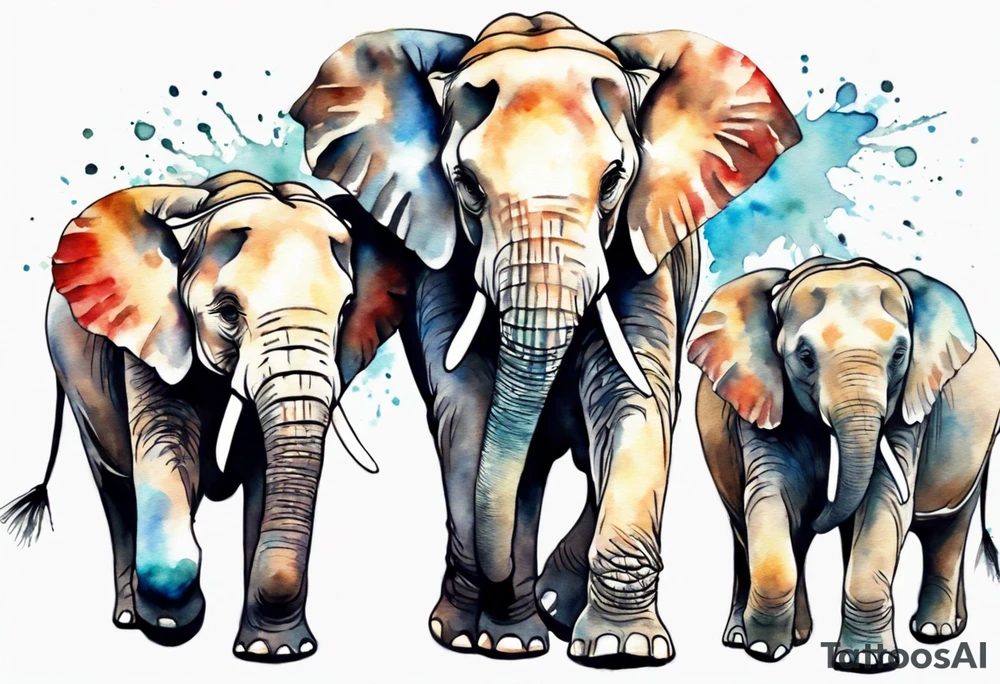 Family of elephants walking tattoo idea