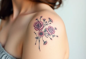 vintage bouquet of wild roses and meadow flowers with morning dew tattoo idea