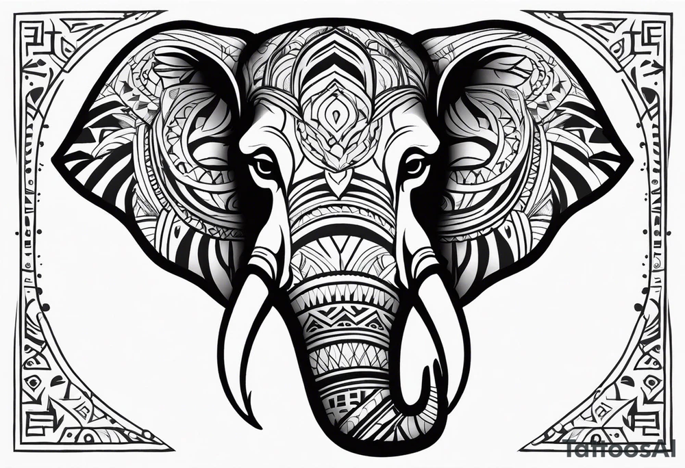 Tribal elephant face with patterns tattoo idea
