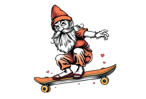 an old bearded peter pan riding a skateboard tattoo idea