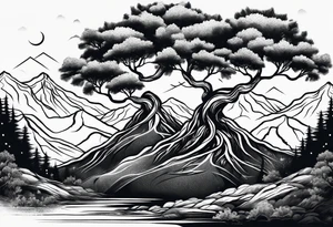 Three mountains three trees with roots tattoo idea