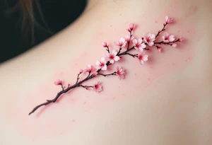 A pink cherry blossom branch gently falling across the skin, symbolizing the fleeting nature of life. tattoo idea