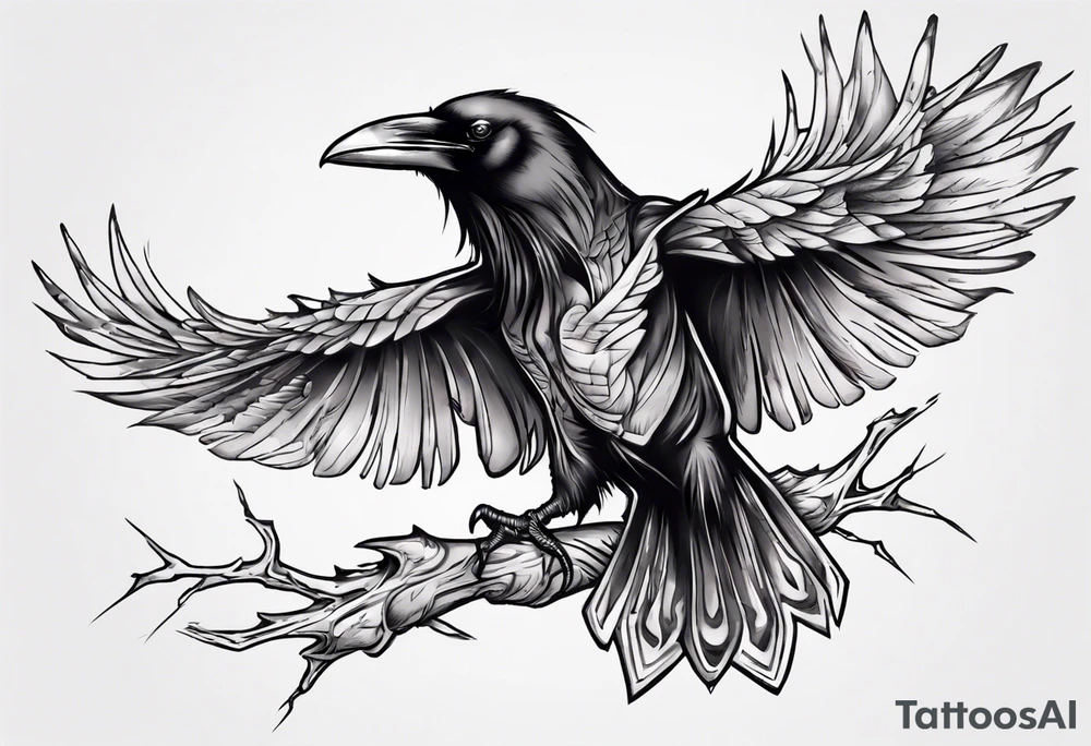 black raven facing me tattoo idea