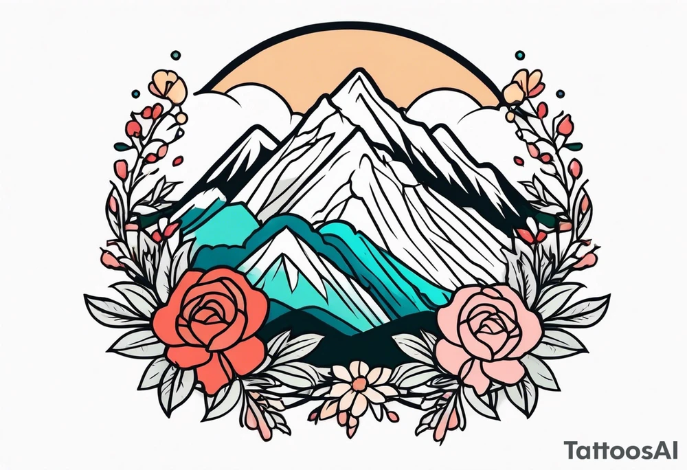 mountains
old school vintage simple traditional design with vintage flowers surrounding
bold color simple tattoo idea