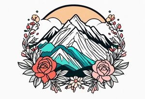 mountains
old school vintage simple traditional design with vintage flowers surrounding
bold color simple tattoo idea