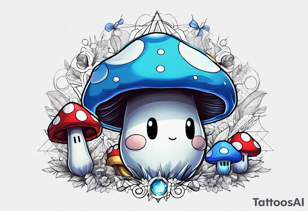 Harry potter word  with blue mushroom mario tattoo idea