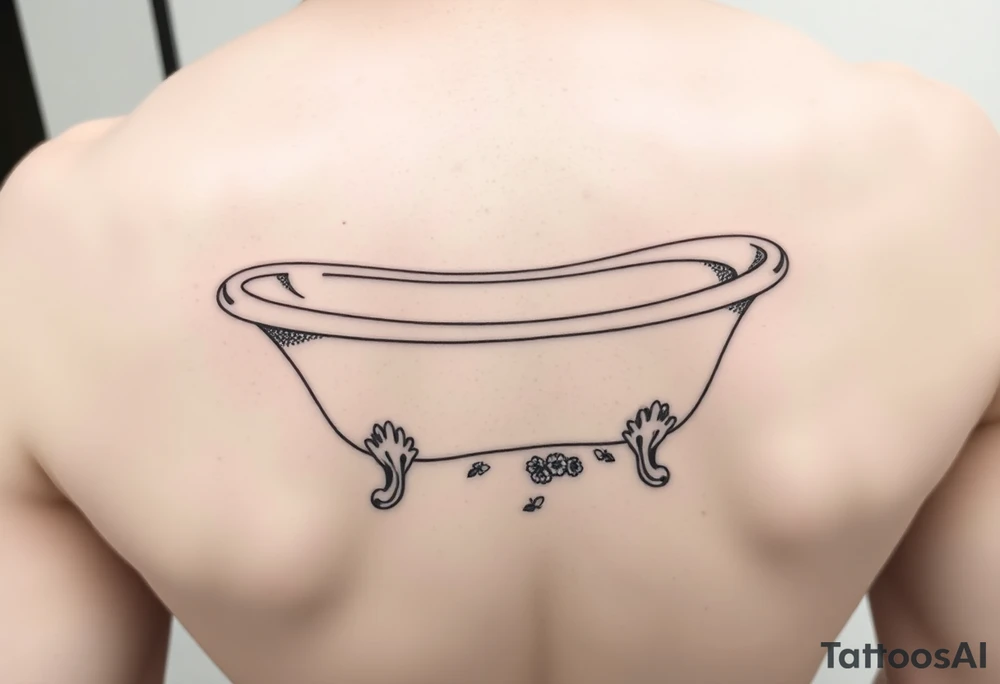 clawfoot bathtub with visible bathroom floor and flowers on the floor tattoo idea