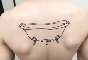clawfoot bathtub with visible bathroom floor and flowers on the floor tattoo idea
