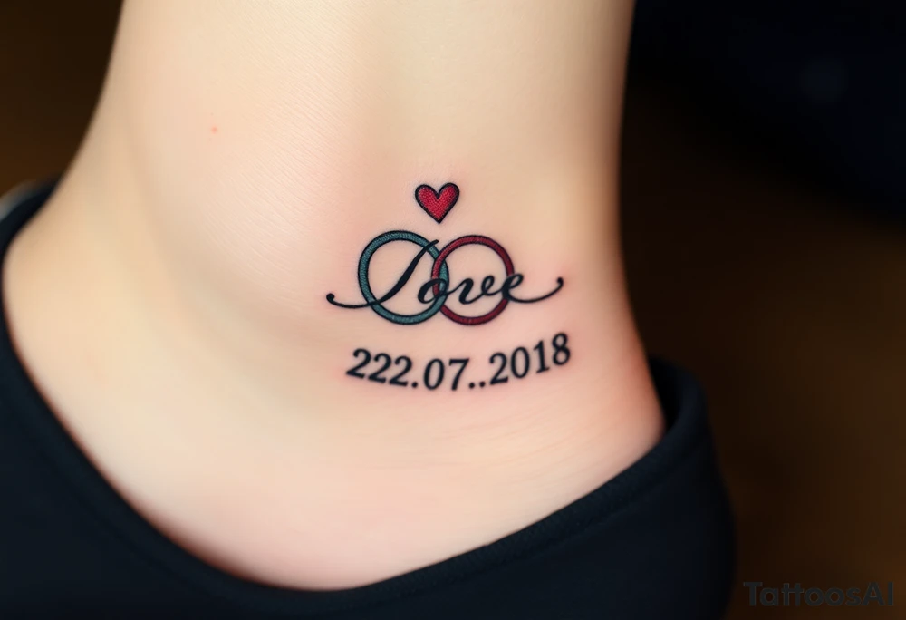 wedding rings tattoo with love and wedding date 22.07.2018 tattoo idea