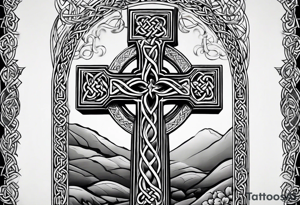 Stone Celtic cross sitting on a stone tattoo idea