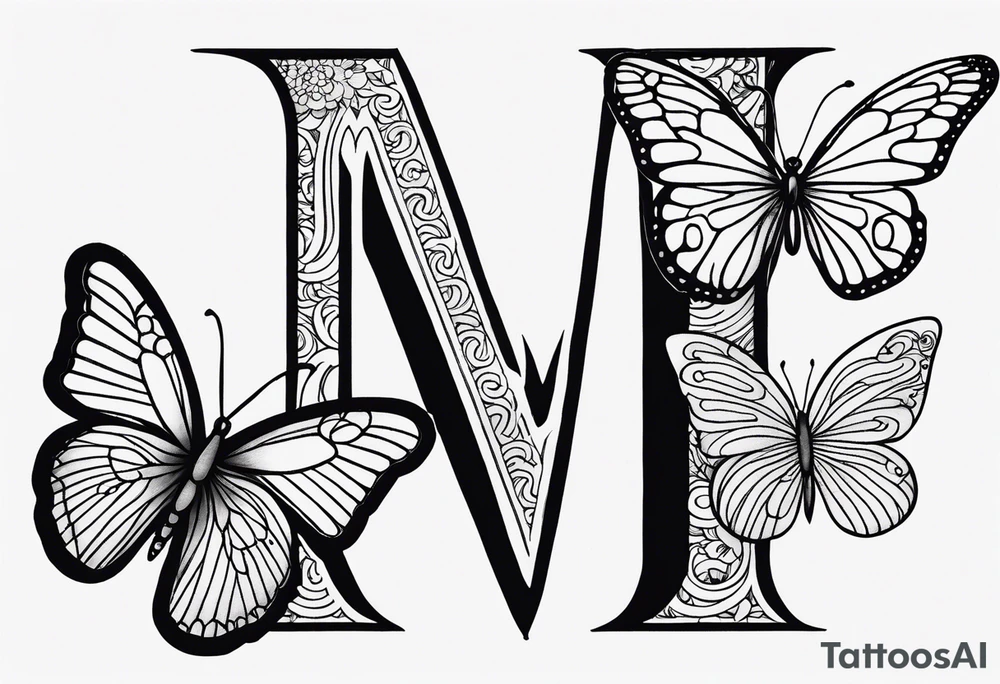 Create a Fine Line tattoo made out of three letter M’s and very pretty maybe a butterfly tattoo idea