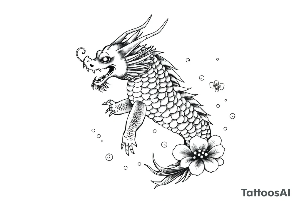 dragon koi in pond tattoo idea