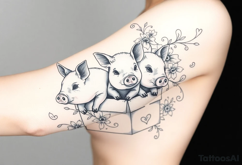 3 little piggy's hiding under a box tattoo idea