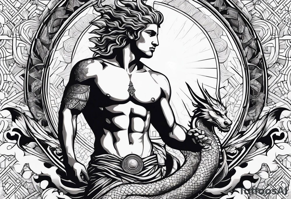 SUN GOD APOLLO WITH DRAGON tattoo idea